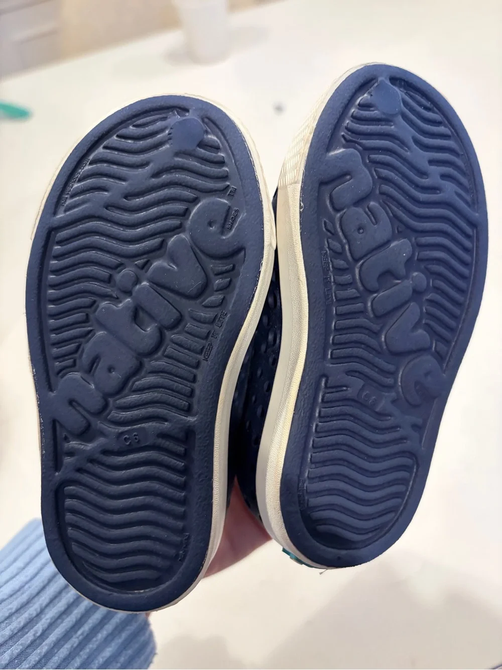 Native Shoes Kids Navy Blue Slip-On Water Shoes with White Toe Cap